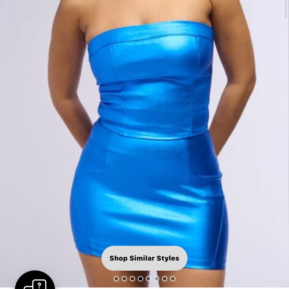Blue Metallic Skirt Set